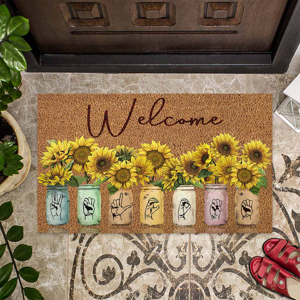 Welcome - American Sign Language Coir Pattern Print Doormat