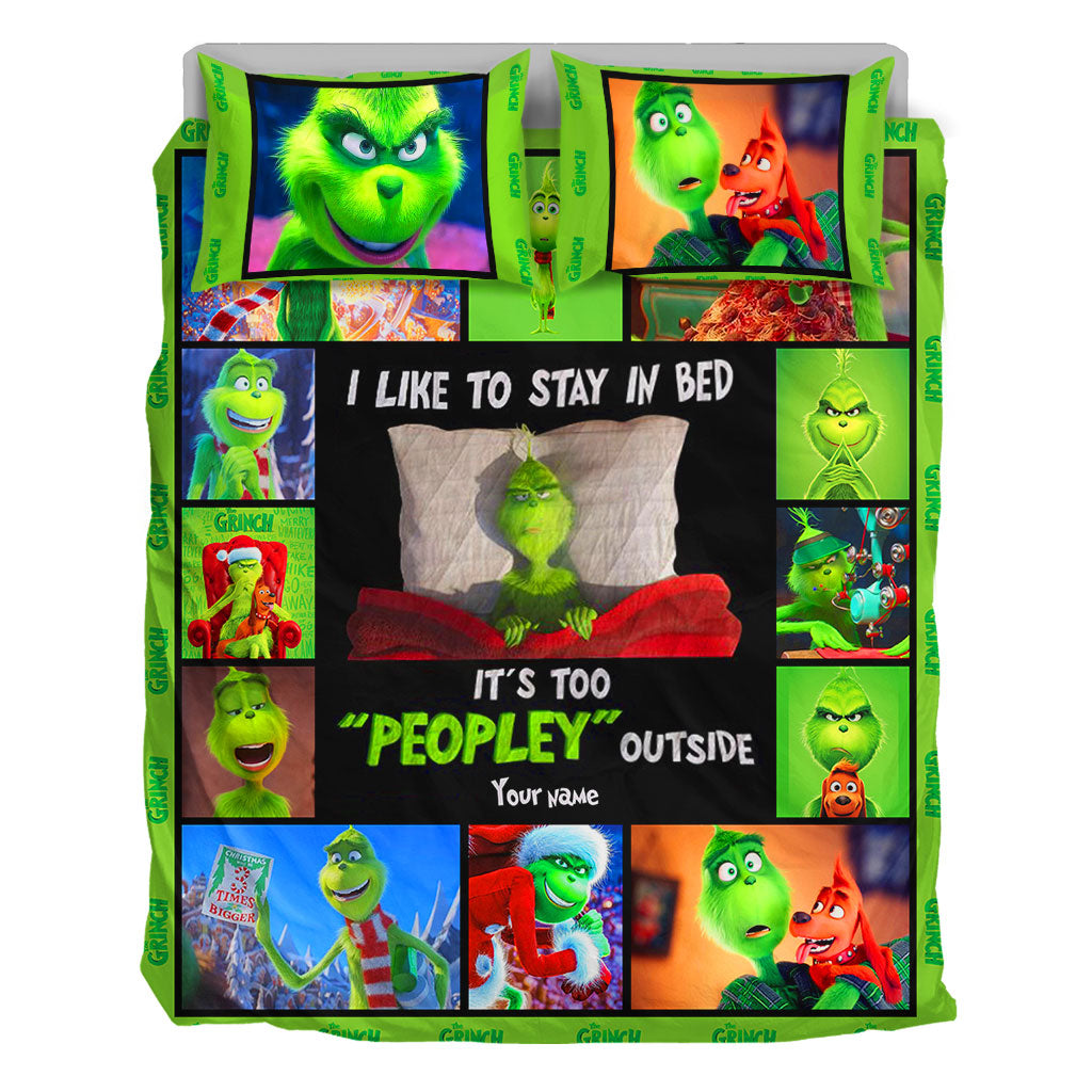 I Like To Stay In Bed - Personalized Christmas Stole Christmas Quilt Set