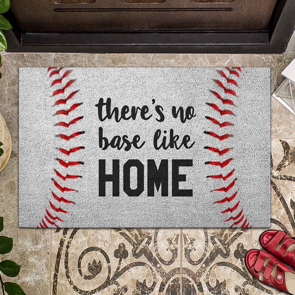 There's No Base Like Home - Baseball Coir Pattern Print Doormat