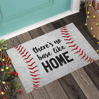 There's No Base Like Home - Baseball Coir Pattern Print Doormat