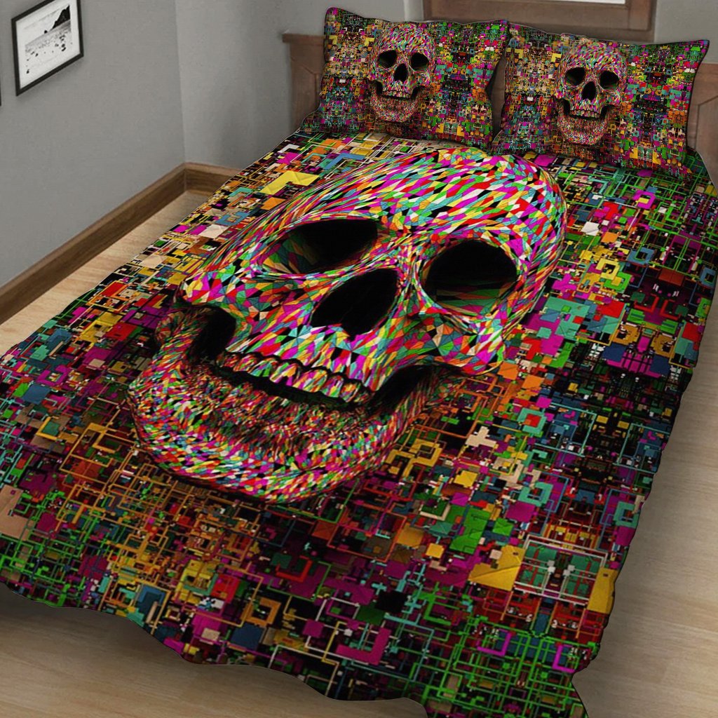 Colorful Skull Quilt Bed Set