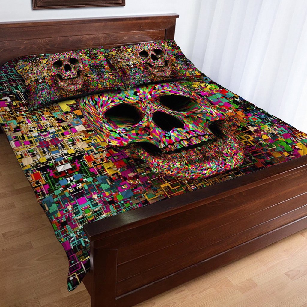 Colorful Skull Quilt Bed Set