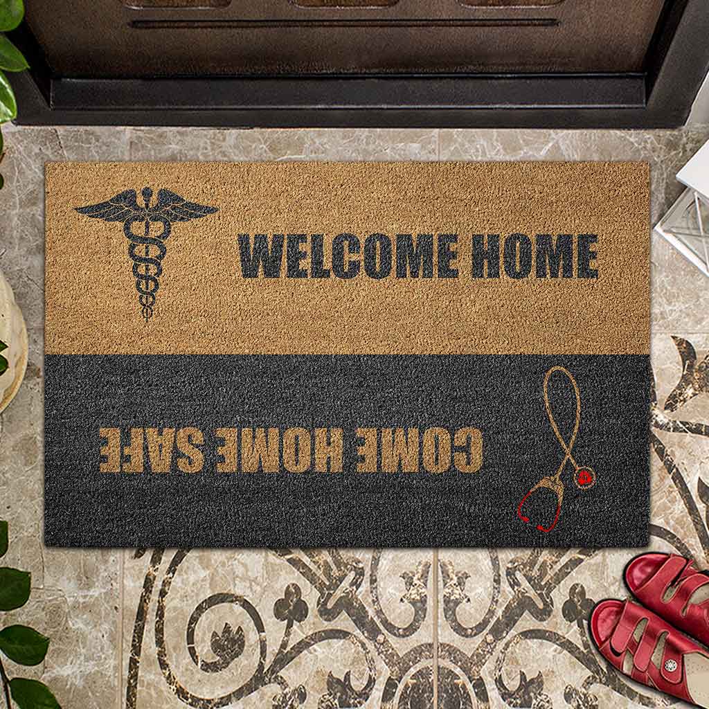 Come Home Safe - Nurse Coir Pattern Print Doormat