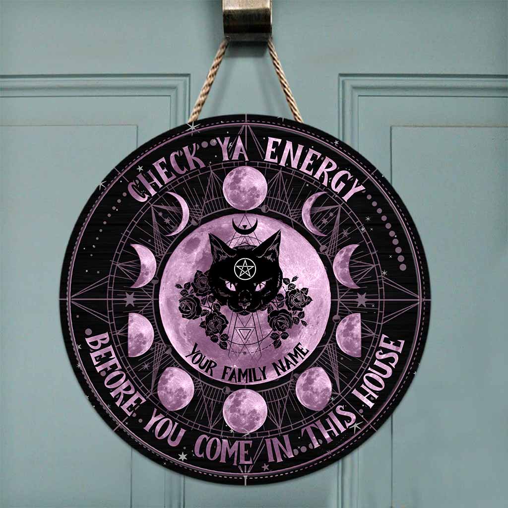 Check Ya Energy - Witch Personalized Round Wood Sign