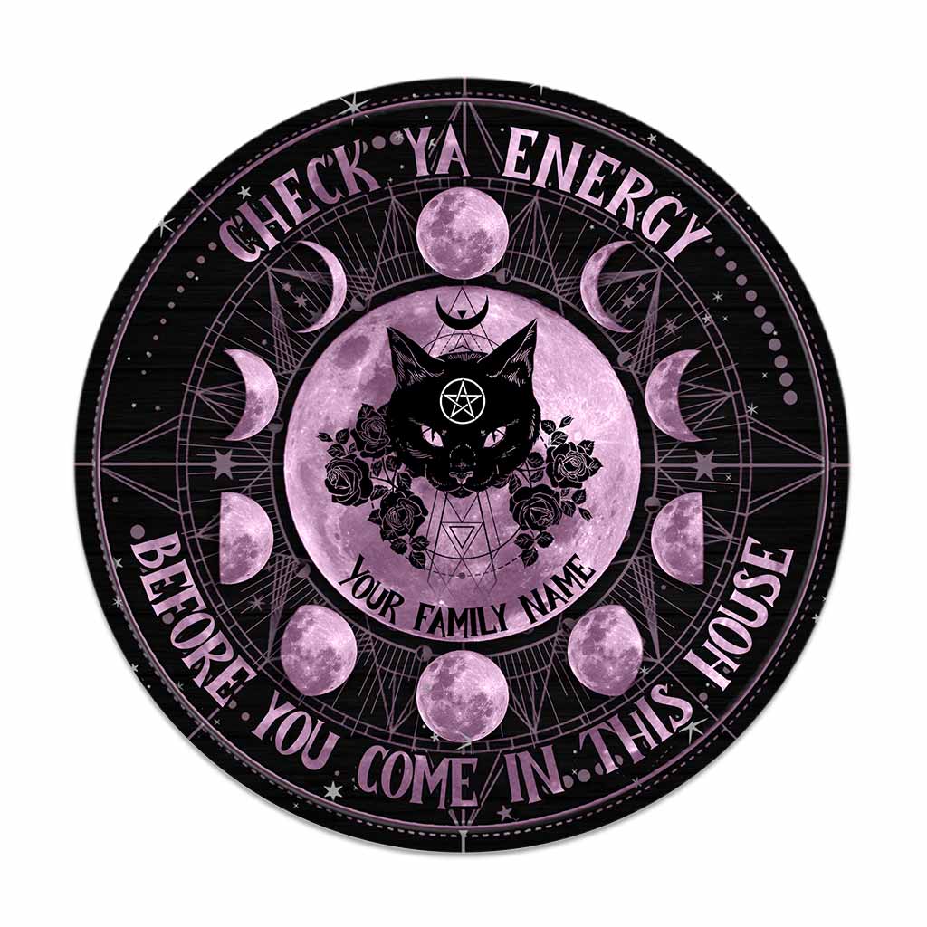 Check Ya Energy - Witch Personalized Round Wood Sign