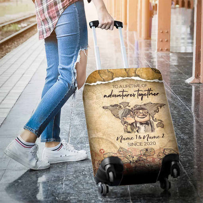 To A Lifetime Of Adventures Together - Personalized Couple Travelling Luggage Cover