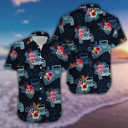 Blue Black Tropical Aloha Car Hawaiian Shirt 0523