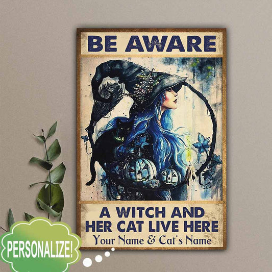 Be Aware - Witch Personalized Rectangle Metal Sign