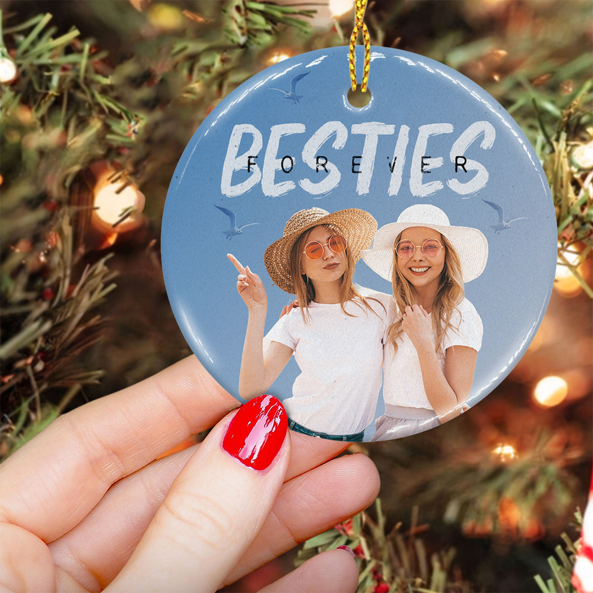 Bestie Forever Vintage Blue - Personalized Bestie Ceramic Circle Ornament