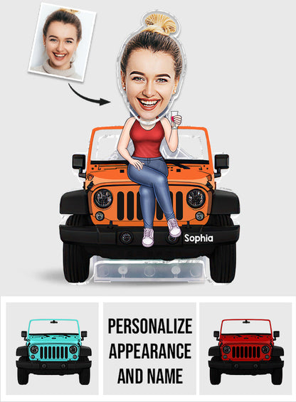 Cartoonized Photo Sitting On Car - Personalized Car Custom Shaking Head