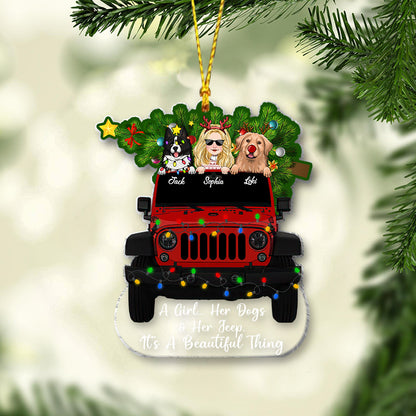 A Girl And Her Dogs - Personalized Dog One-sided Ornament