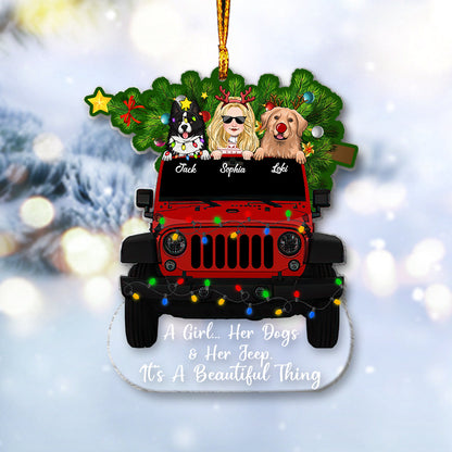 A Girl And Her Dogs - Personalized Dog One-sided Ornament