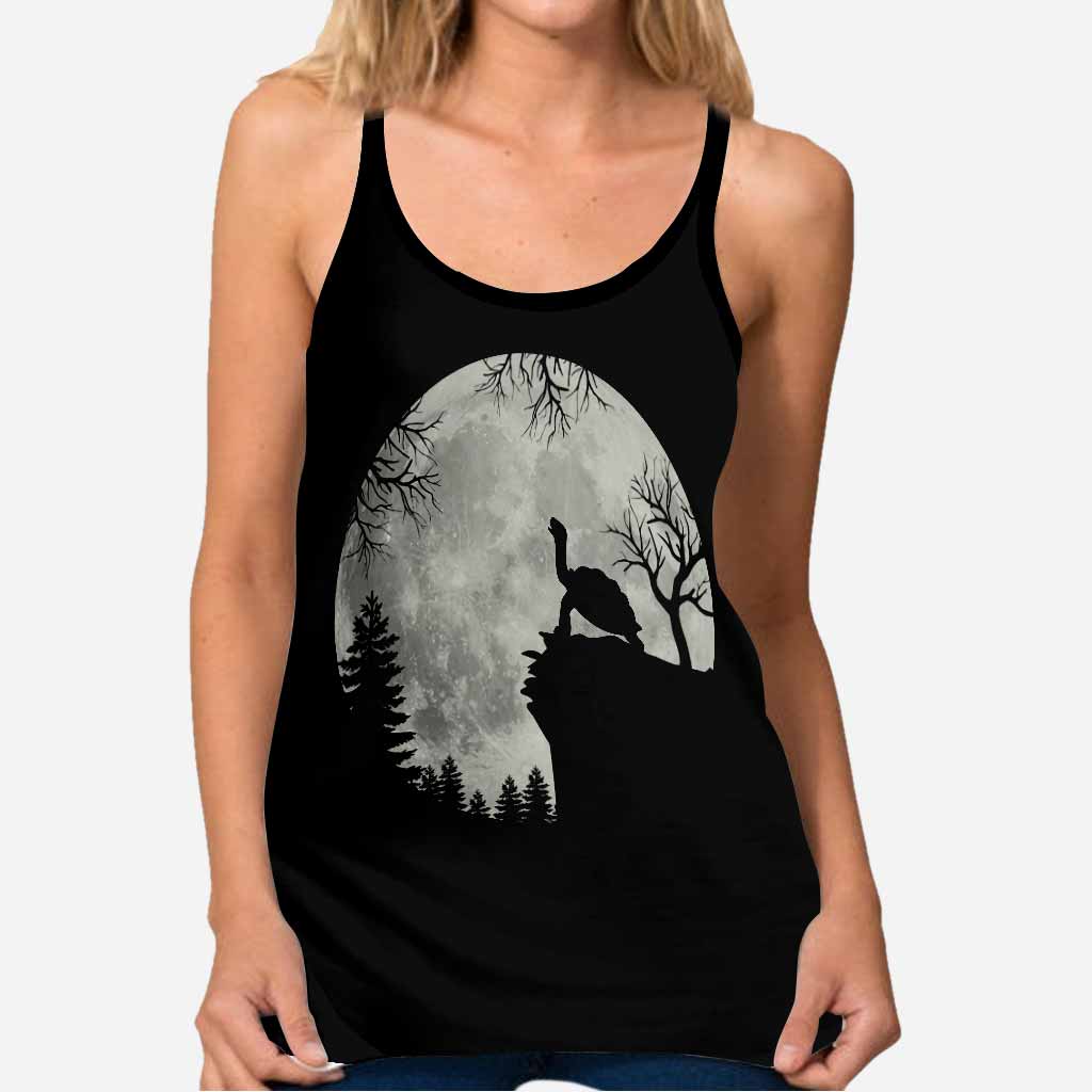 Turtle Moon Howling Turtle Halloween Cross Tank Top