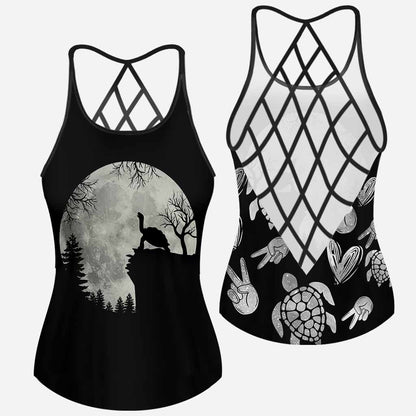 Turtle Moon Howling Turtle Halloween Cross Tank Top