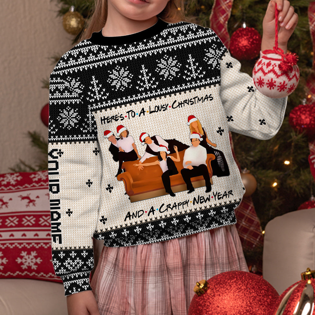 Here's To A Lousy Christmas - Personalized Sweater With Faux Wool Pattern Printed