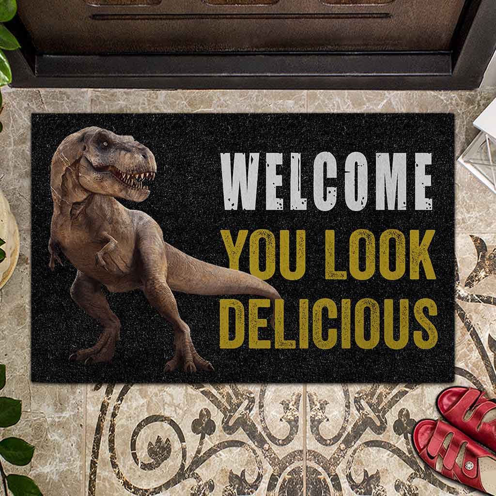 Welcome You Look Delicious - Dinosaur Doormat