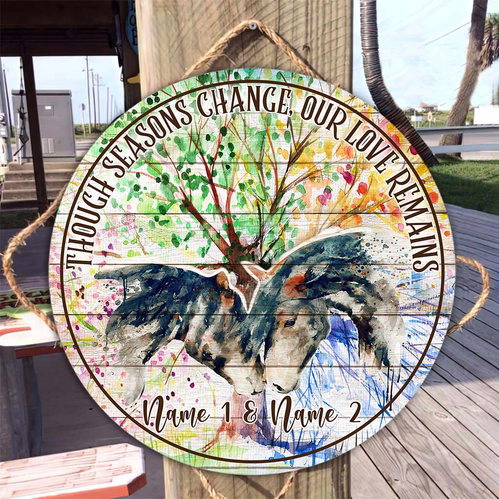 Though Seasons Change - Personalized Couple Horse Round Wood Sign