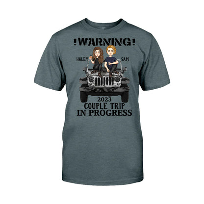 Warning Couple Trip - Personalized Couple Car T-shirt and Hoodie