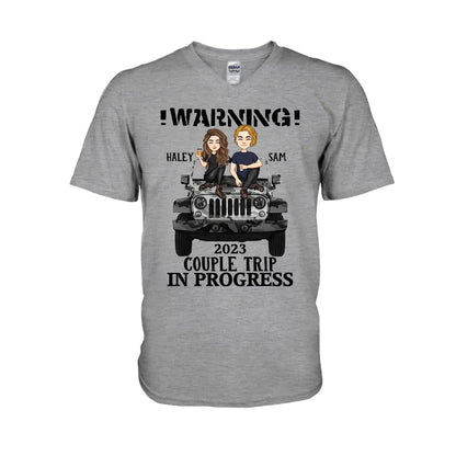 Warning Couple Trip - Personalized Couple Car T-shirt and Hoodie