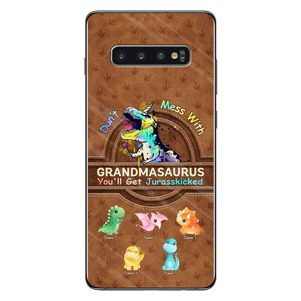 Don't Mess With Grandmasaurus - Personalized Mother's Day Phone Case With Leather Pattern Print