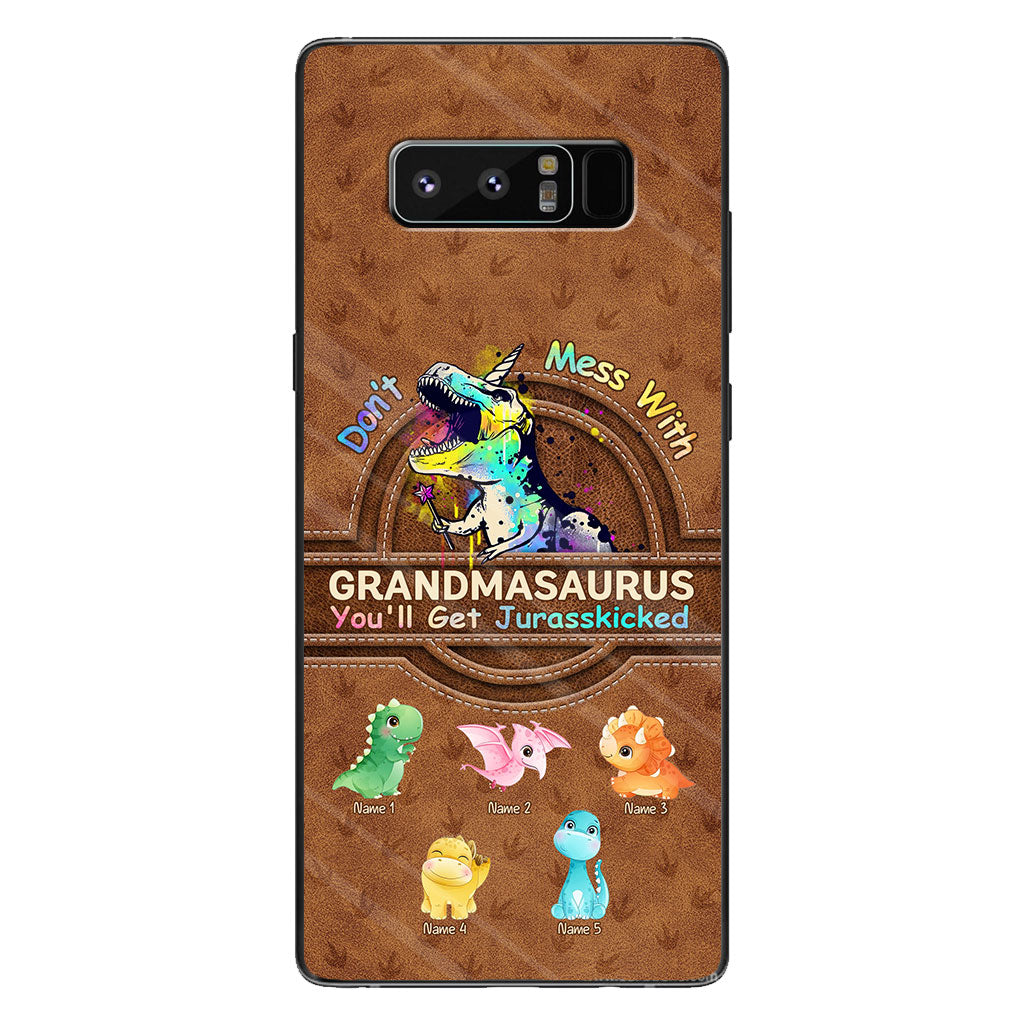 Don't Mess With Grandmasaurus - Personalized Mother's Day Phone Case With Leather Pattern Print