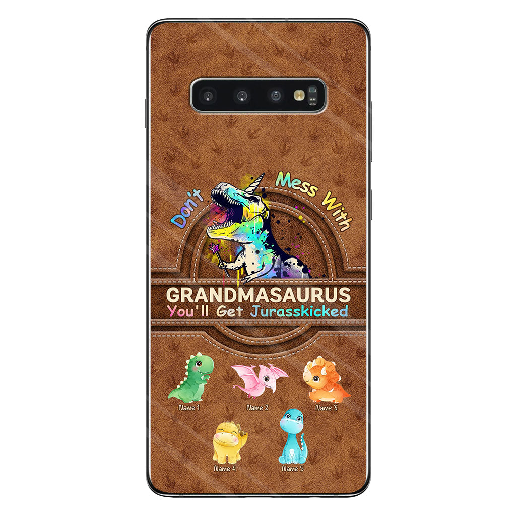 Don't Mess With Grandmasaurus - Personalized Mother's Day Phone Case With Leather Pattern Print