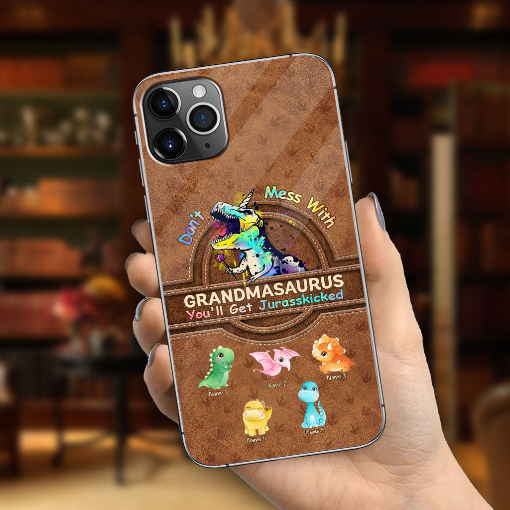 Don't Mess With Grandmasaurus - Personalized Mother's Day Phone Case With Leather Pattern Print