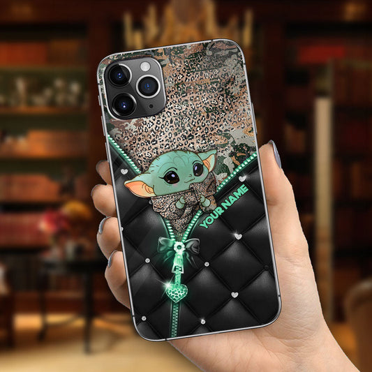 Too Cute I Am - Personalized The Force Phone Case With Leather Pattern Print